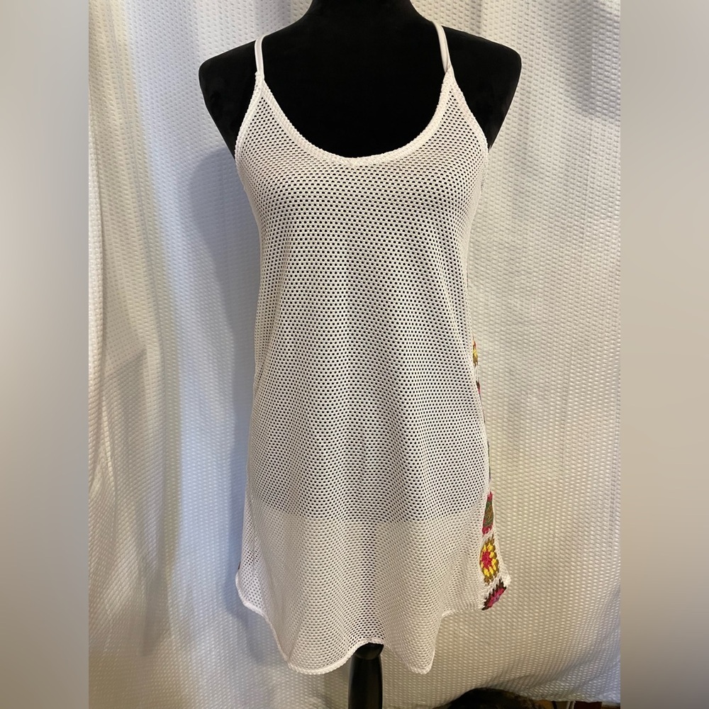No Boundaries white & multicolored granny square crochet swim cover-up XS NWT - Picture 2 of 6